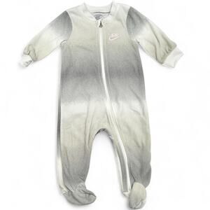 Nike Baby Fleece Footed Sleeper Unisex Ombre Neutral Zip Up Gray White Pajama 6M